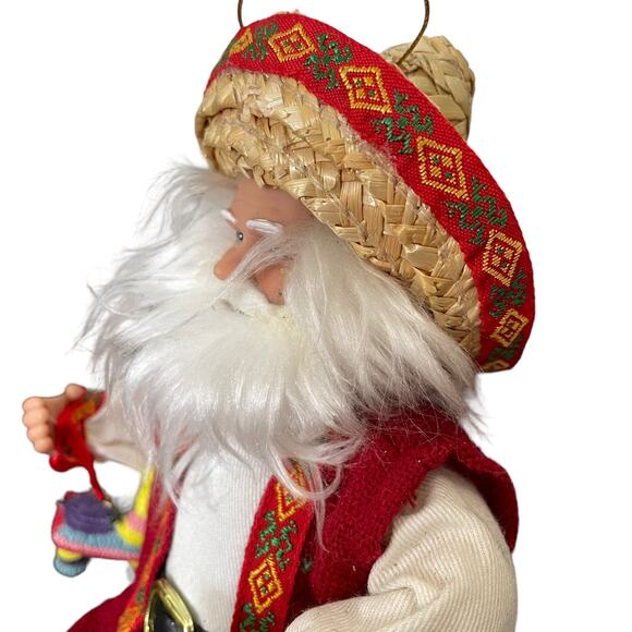 Mexican Santa Figure Piñata Sombrero Hanging Ornament Handcrafted RARE - Picture 15 of 16